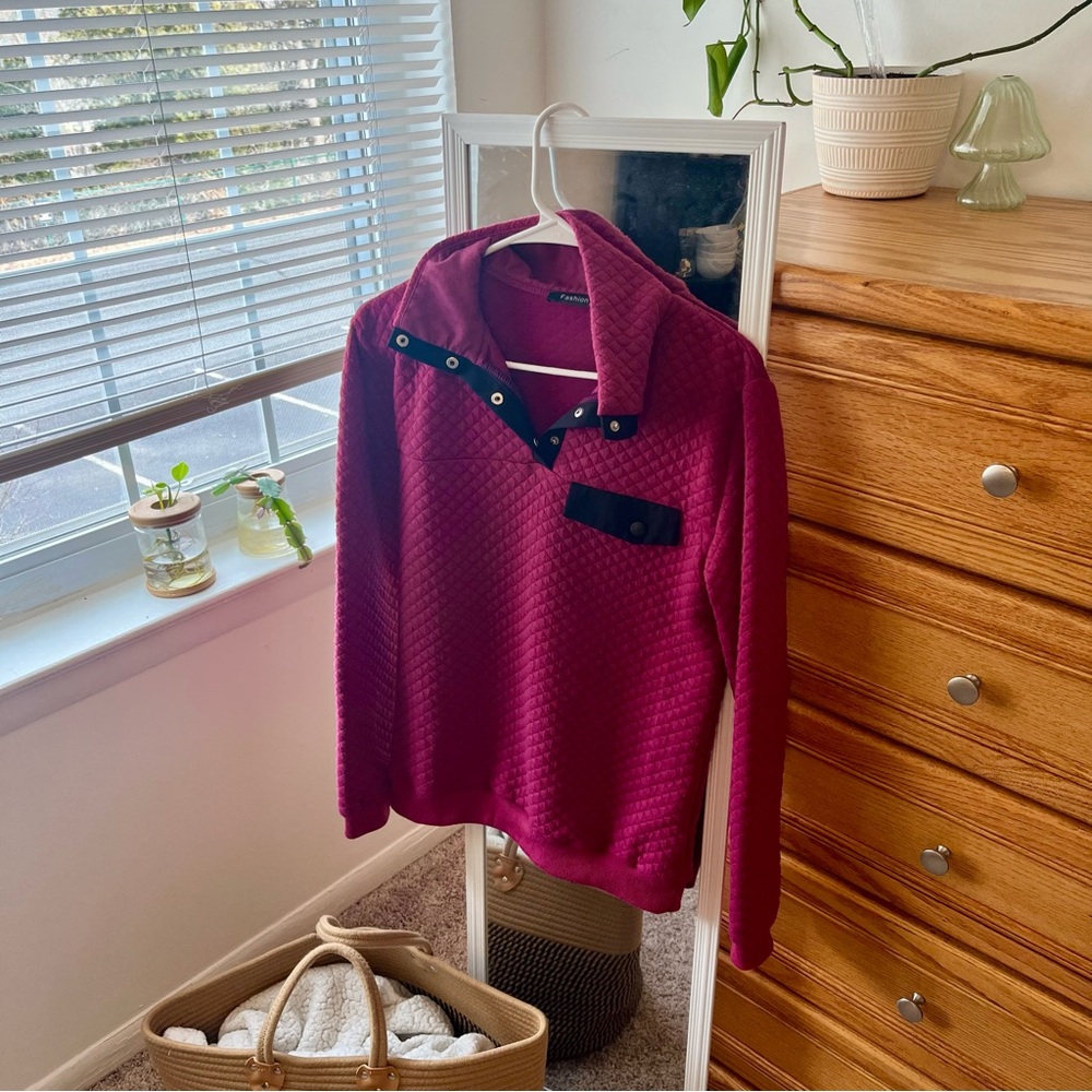 Fashion Nova Burgundy Sweater with Black Accents